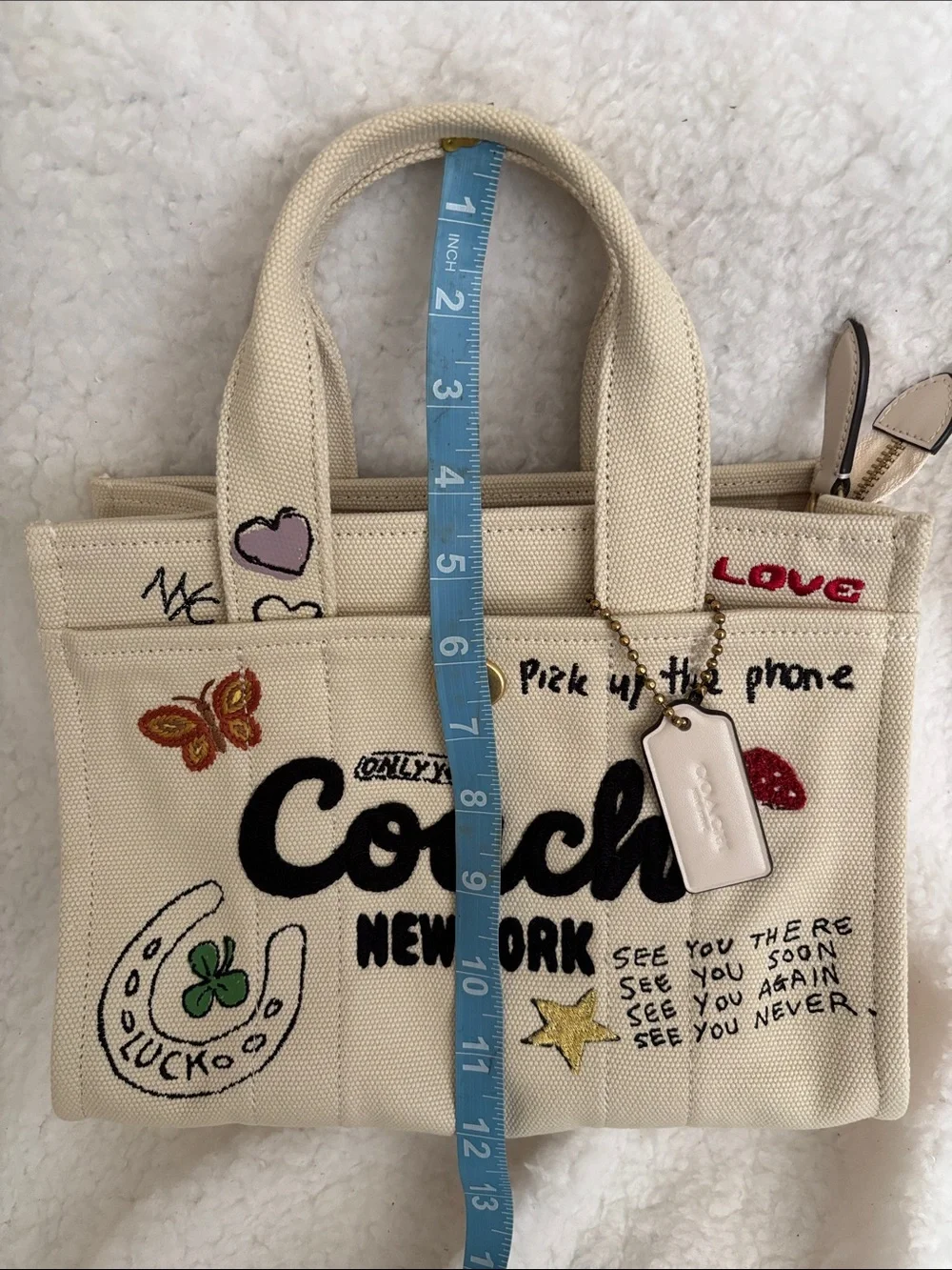 Coach New York Beige Canvas Patch Satchel with Colorful Embroidered Motifs